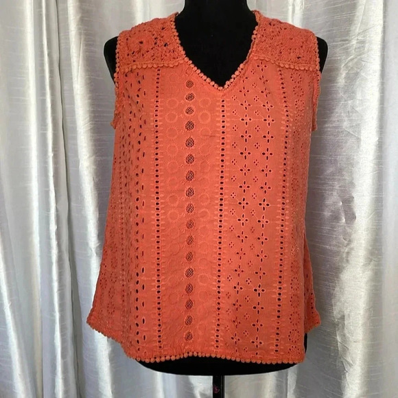 Joie Women’s Medium Hollow Out Sleeveless Embroidered Crocheted V Neck Top - Picture 1 of 8